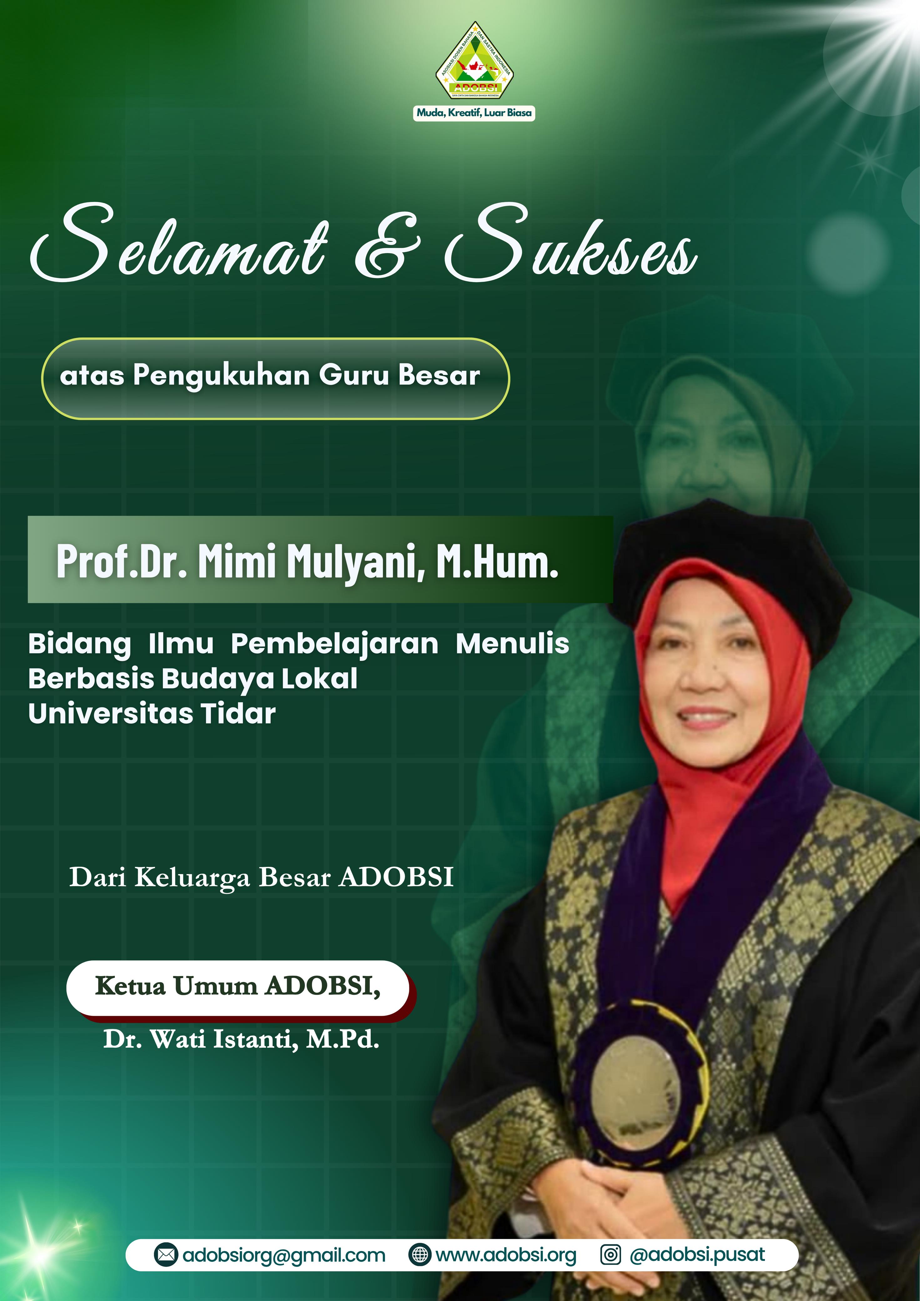 Selamat atas Pengukuhan Prof. Dr. Mimi Mulyani, M.Hum.